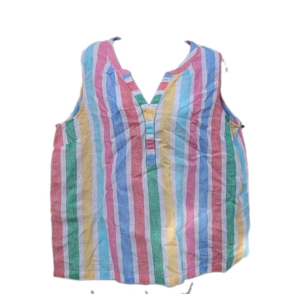 Talbots 100% Linen Sleeveless Top multicolored Stripes Sz XL Coastal Resort